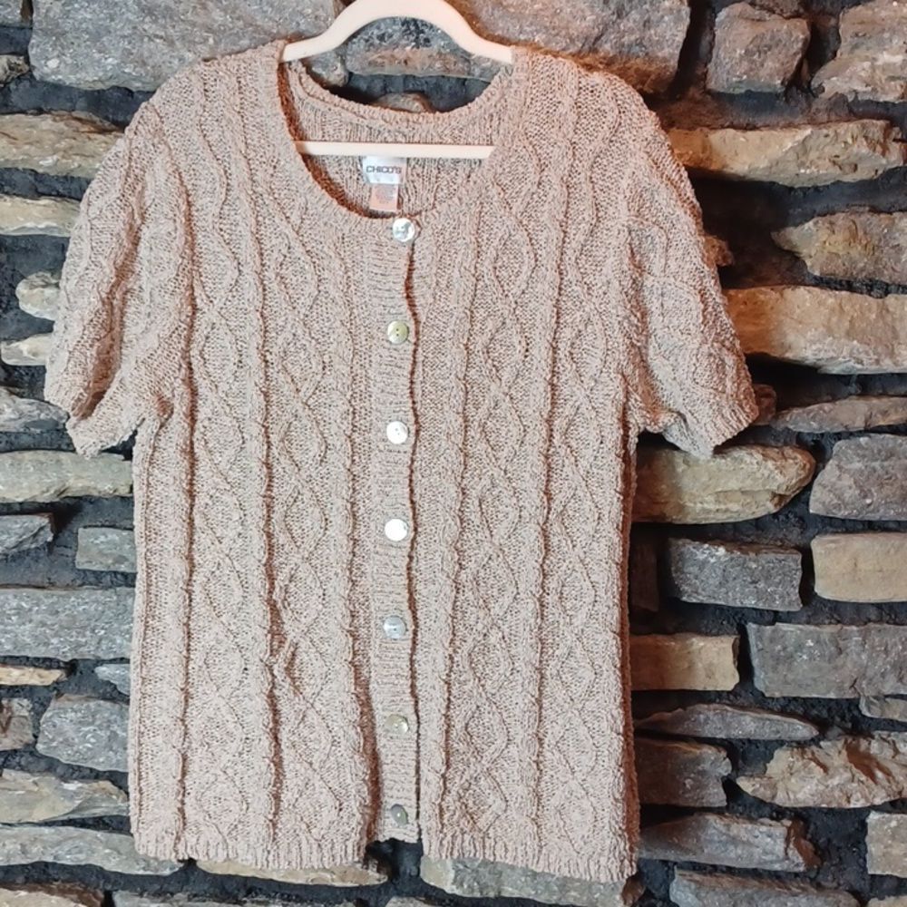 Women's Chico's cables cableknit cardigan top sz 3/XL